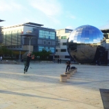 Fancy footwork and shiny sphere in Millennium Square
